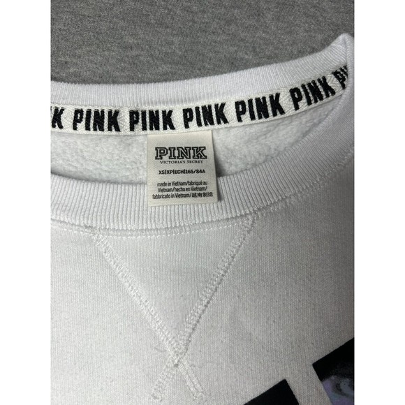 Victorias Secret Pink GRAPHIC Triumph White Pullover SLOUCHY CAMPUS CREW XS - Picture 4 of 7